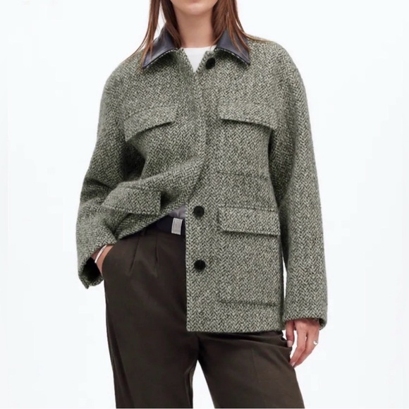 Madewell Gray Tweed Utility Jacket with Black Collar - Picture 4 of 8